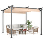 8'' x 8'' Pergola with Retractable Sun Shade Canopy Outdoor Metal Shelter Gazebo-Beige