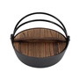 27cm Diameter Cast Iron Pot with Wooden Lid for Campfire Cooking
