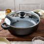 30 x 30cm Black Pre-Seasoned Round Cast Iron Braiser Pan with Lid