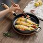 23cm Diameter Black Round Cast Iron Skillet with Removable Wooden Handle