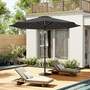 3m Large Solar Powered LED Patio Umbrella for Outdoor Garden Patio with Base - Dark Grey