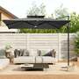 3m Large Outdoor LED Cantilever Parasol with HDPE Square Base - Dark Grey