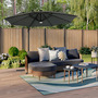 3m Round Cantilever Parasol with Solar Light and HDPE Parasol Base - Dark Grey