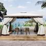 13 x 13FT Tiered Roof Metal Frame Patio Gazebo with Curtains - Beige