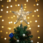 Silver Metal Star Sequins Christmas Tree Topper with LED Lights for Home Decoration - 20 x 23cm