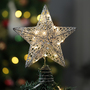Silver Metal Star Sequins Christmas Tree Topper with LED Lights for Home Decoration - 25 x 28cm