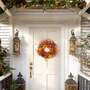 55cm Diameter Autumn Daisy Maple Leaf Wreath with Lights Hanging Decoration