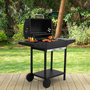 Outdoor Garden Charcoal Grill with Two Large Wheels - Black