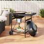 Outdoor Round Charcoal Grill with Side Table and Two Large Wheels - Black