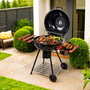 Outdoor Charcoal BBQ Grill with 2 Wooden Shelves