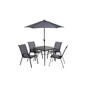 The Lancaster - Black & Grey Metal 4 Seat Garden Dining Set including Parasol