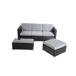 Dunham Black Rattan corner with grey cushions