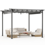 10'' x10'' Pergola with Retractable Sun Shade Canopy Outdoor Metal Shelter Gazebo-Grey
