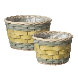 Set of 2 Round Lined Planter Baskets - Yellow/Green