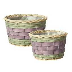 Set of 2 Round Lined Planter Baskets - Lilac/Green