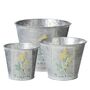 Set of 3 Zinc Mimosa Flower Plant Pots