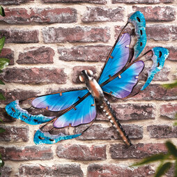 Metal & Glass Dragonfly Wall Art Blue - Gift