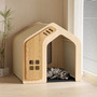 Wooden Cat House Pet Bed with Removable Cushion - Indoor Cat Cave, Playpen and Small Dog Kennel - Cosy Natural Wood Puppy Shelter
