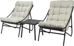 idooka 3 Piece Bistro Garden Set 2 Sling Chairs Matte Black Steel Beige Cushions & Table