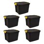 Heavy Duty Storage Box Bundle - Set of 5 - 42l Black, Yellow