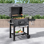 Outdoor Charcoal BBQ Grill with Wheels - Black