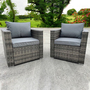 RATTAN WICKER GARDEN OUTDOOR X2 SINGLE CHAIRS FURNITURE PATIO DINING SET GREY