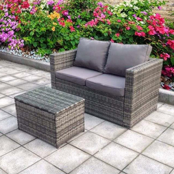 TWIN TWO RATTAN GARDEN WICKER OUTDOOR CONSERVATORY SOFA FURNITURE DINING GREY