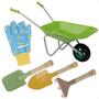 idooka Kids Gardening Set 5p Aged 3+ Wheelbarrow Tool Set Blue Bee Gloves