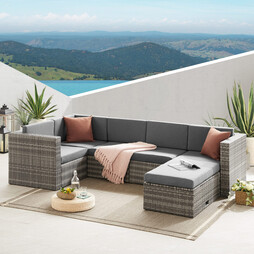 The Tatton Grey Rattan Garden Furniture 5 Seat Corner Sofa & Coffee Table Patio Set