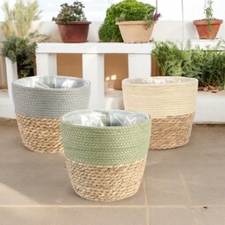 Two Tone Seagrass Basket Planter - Lined
