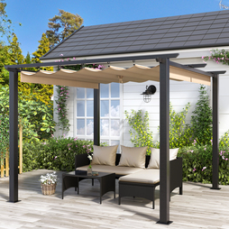 3x3M Pergola with Retractable Sun Shade Canopy Outdoor Metal Shelter Gazebo