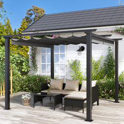 3x3M Pergola with Retractable Sun Shade Canopy Outdoor Metal Shelter Gazebo-Gray