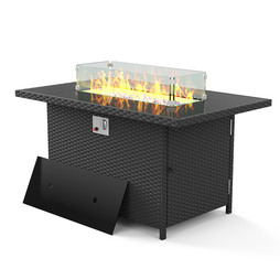 Propane Gas FirePit Table with Tempered Glass Wind Guard for Outside Garden Backyard