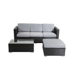 Dunham Black Rattan corner with grey cushions