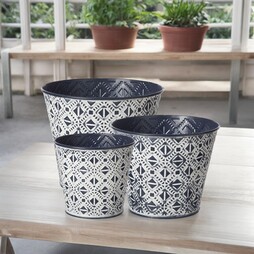 Set of 3 Mosaic Zinc Lined Pots