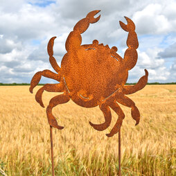 Crab Silhouette Garden Ornament Rusty Metal Outdoor Animal Stake Decoration