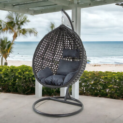 Onyx Black Hanging Swing Pod Egg Chair - Large with deep Grey Cushions