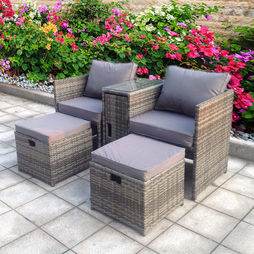 TWO 2 RATTAN GARDEN WICKER OUTDOOR CONSERVATORY SOFA FURNITURE SET CUBE DINING SET