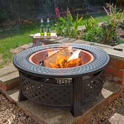 Round Steel Firepit With Copper Effect Bowl