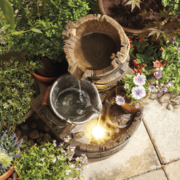 Cascading Barrel Water Feature And Planter