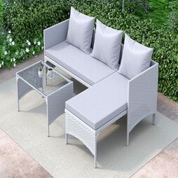 3 Piece Outdoor PE Rattan Furniture Set With Table -Grey