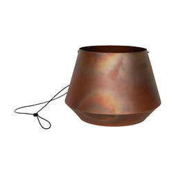 Indoor Soho Aged Copper Hanging Planter with Leather Strap H15Cm D19Cm