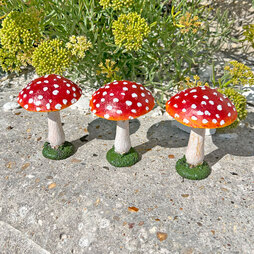 Set of 3 Red Cap Garden Mushroom Ornaments