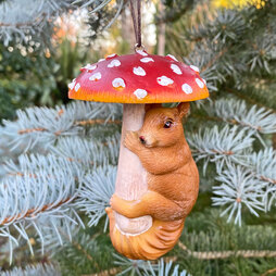 Hanging Squirrel with Mushroom Garden, Home or Christmas Ornament