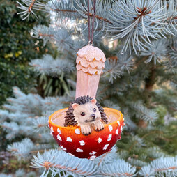 Hanging Hedgehog with Mushroom Garden, Home or Christmas Ornament