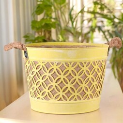Yellow Planter With Rope Handles