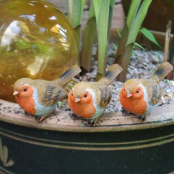 3 Pot Topping Robin Bird Garden Ornaments